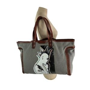 Genuine LIEBESKIND Gray Canvas With Leather Trim Large Tote Bag Reversible